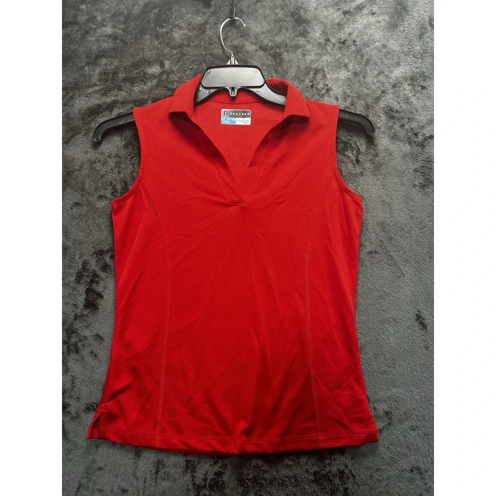 PGA TOUR Women's XS Red Airflux Sleeveless Golf Polo Performance Shirt